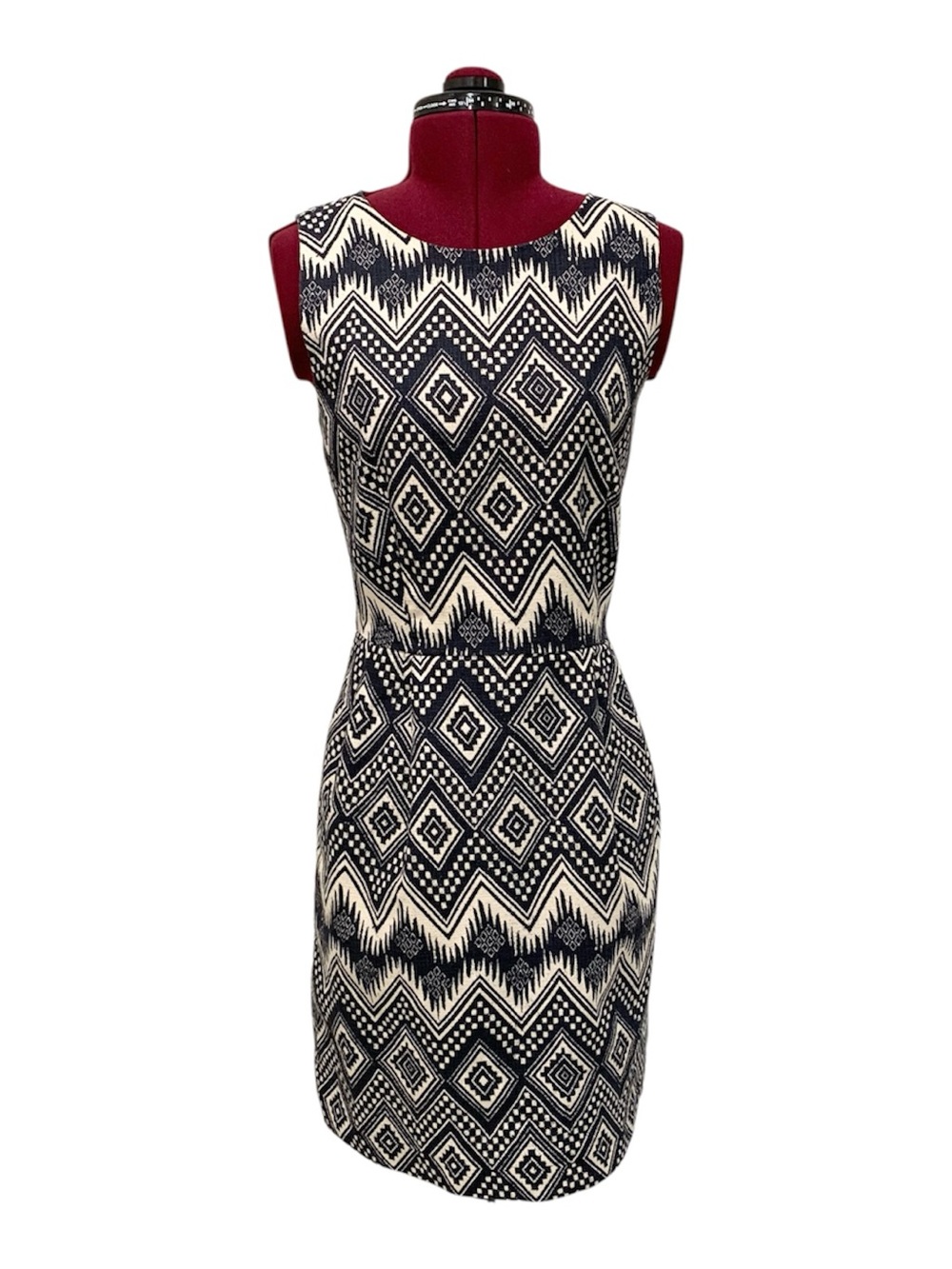 J. Crew Sleeveless Navy & White Geometric Sheath Dress 6